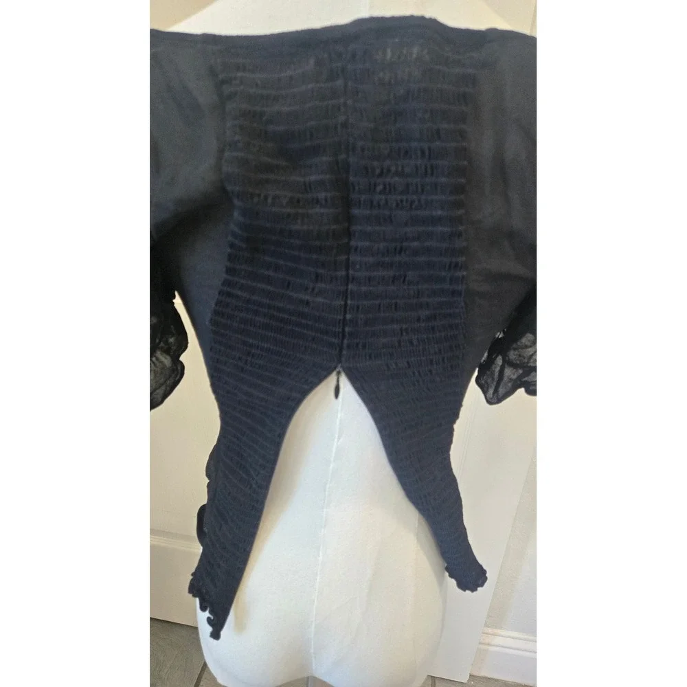 Reformation Black Corset Top Sheer Puff Sleeve Smocked Back Sweetheart Neck 4